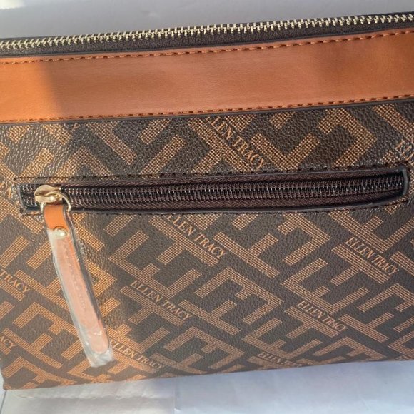 Ellen Tracy Signature Crossbody Cognac Chocolate NWT Brown Gold Chain small - Picture 2 of 3